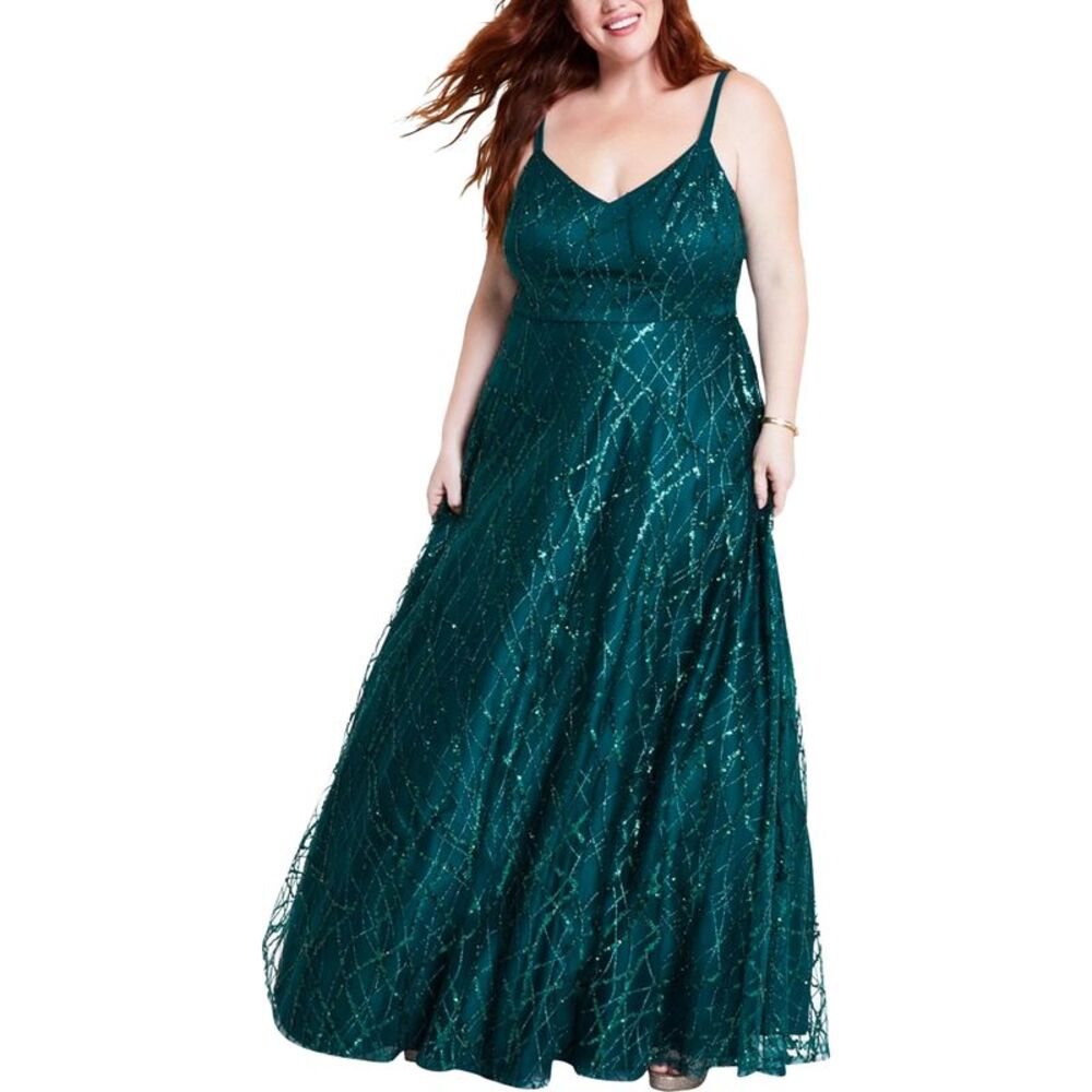 Say Yes to the Prom Womens Plus Size Glitter Mesh Gown Dress, NWT